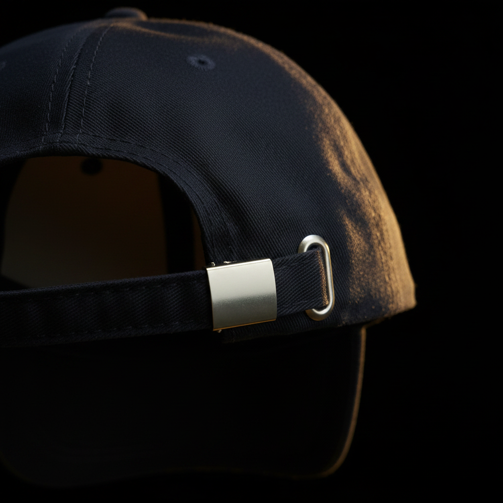 Casquette L'Audacieuse DELPHINUS - studio fond noir, éclairage doré, coloris bleu marine quasi noir