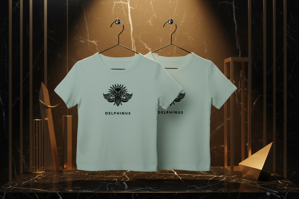T-shirt enfant L'Espiègle DELPHINUS – Vert Sauge & Logo Noir – pack double vue"