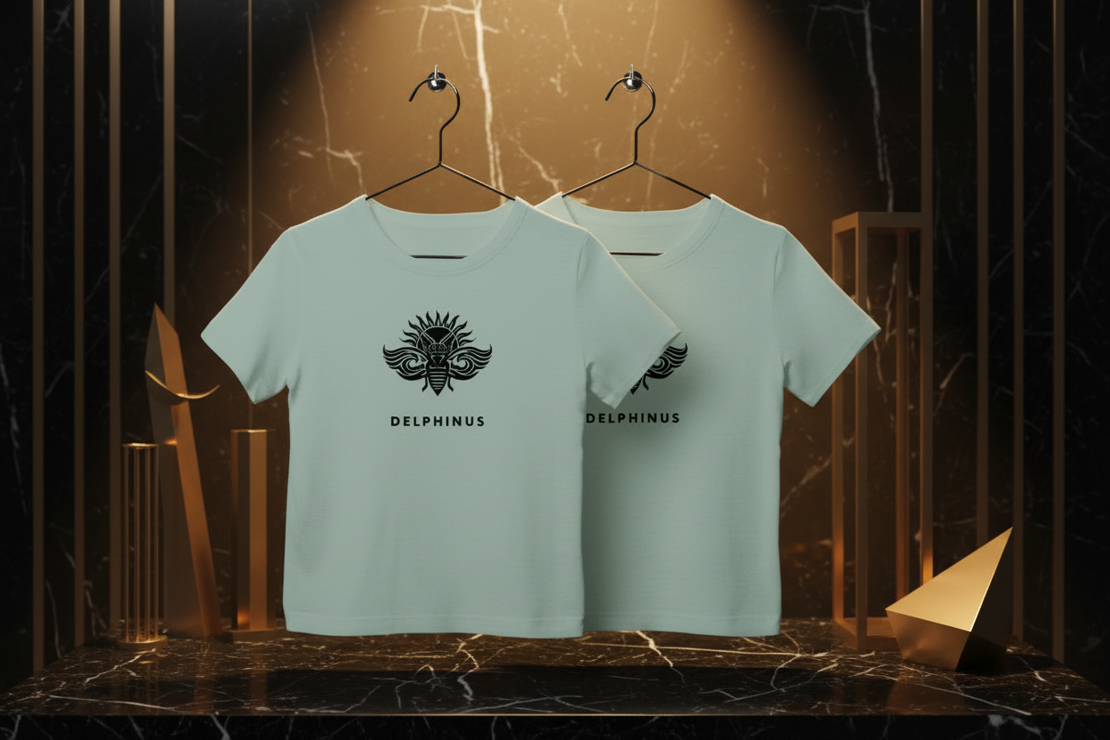 T-shirt enfant L'Espiègle DELPHINUS – Vert Sauge & Logo Noir – pack double vue"