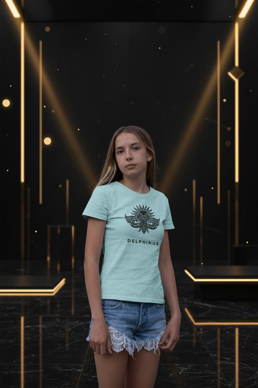 T-shirt enfant L'Espiègle DELPHINUS – Vert Sauge & Logo Noir – duo enfants