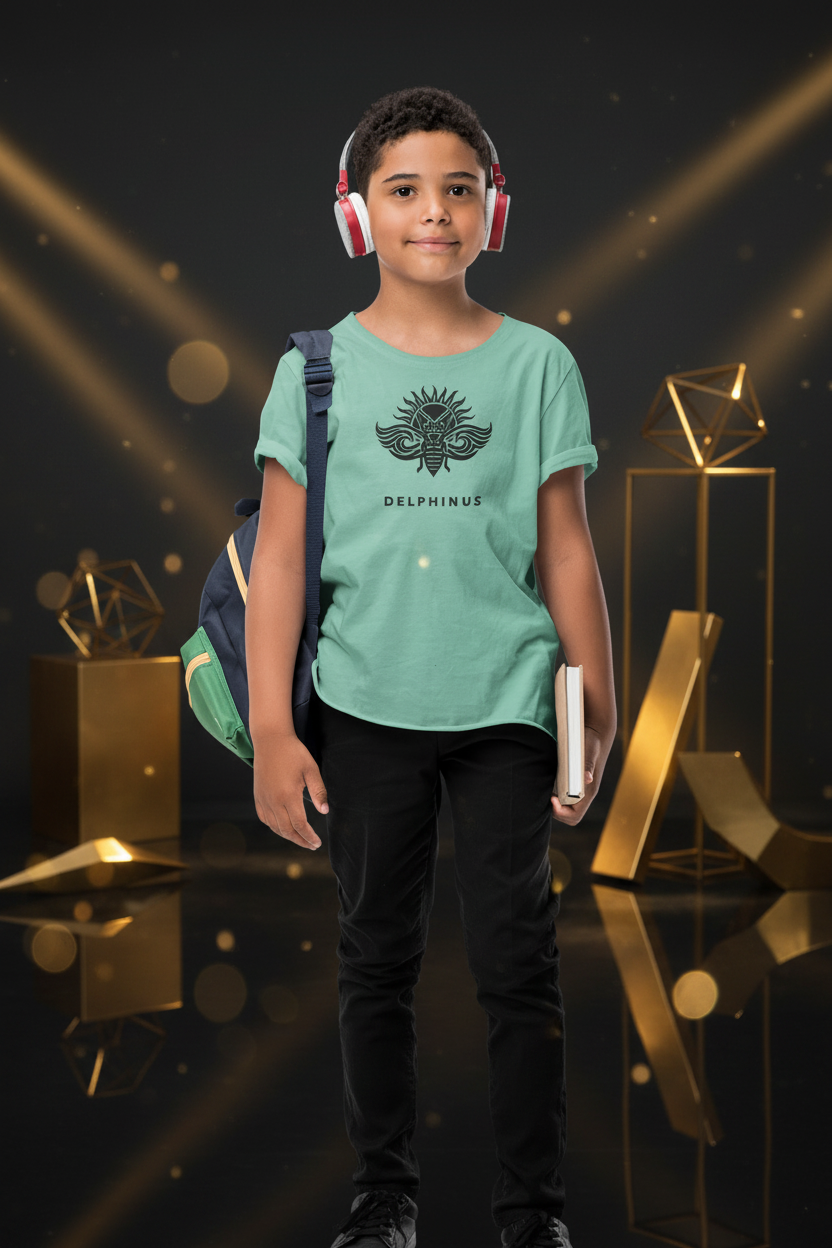 T-shirt enfant L'Espiègle DELPHINUS – Vert Sauge & Logo Noir – pack duo enfant