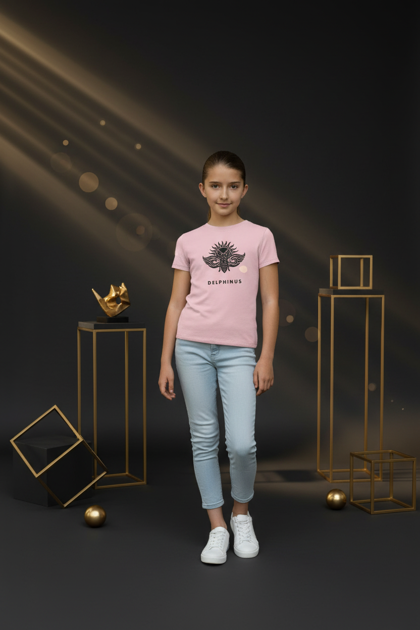 -shirt enfant L'HÉRITIÈRE Aria DELPHINUS – Rose & Logo Noir – fille plein pied décor premium noir et or