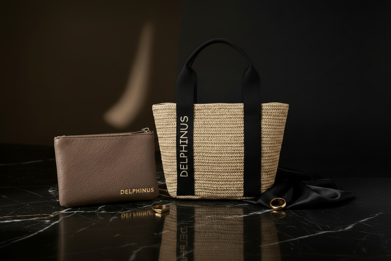 DUO PROMENADE DELPHINUS — Le Nomade sac de ville et Le Discret porte-monnaie, version Crème broderie Noire