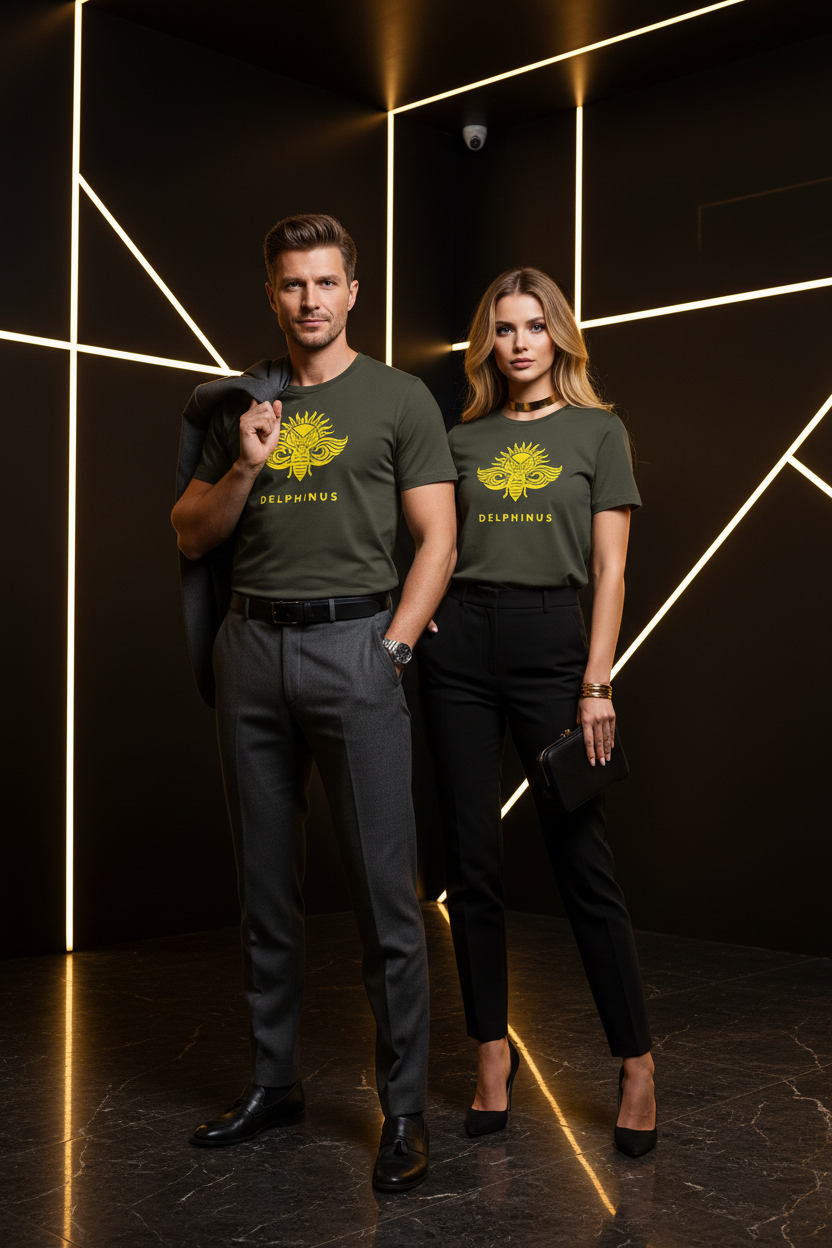 T-shirt La Rebelle DELPHINUS — Gris Foncé & Logo Jaune — Duo élégant
