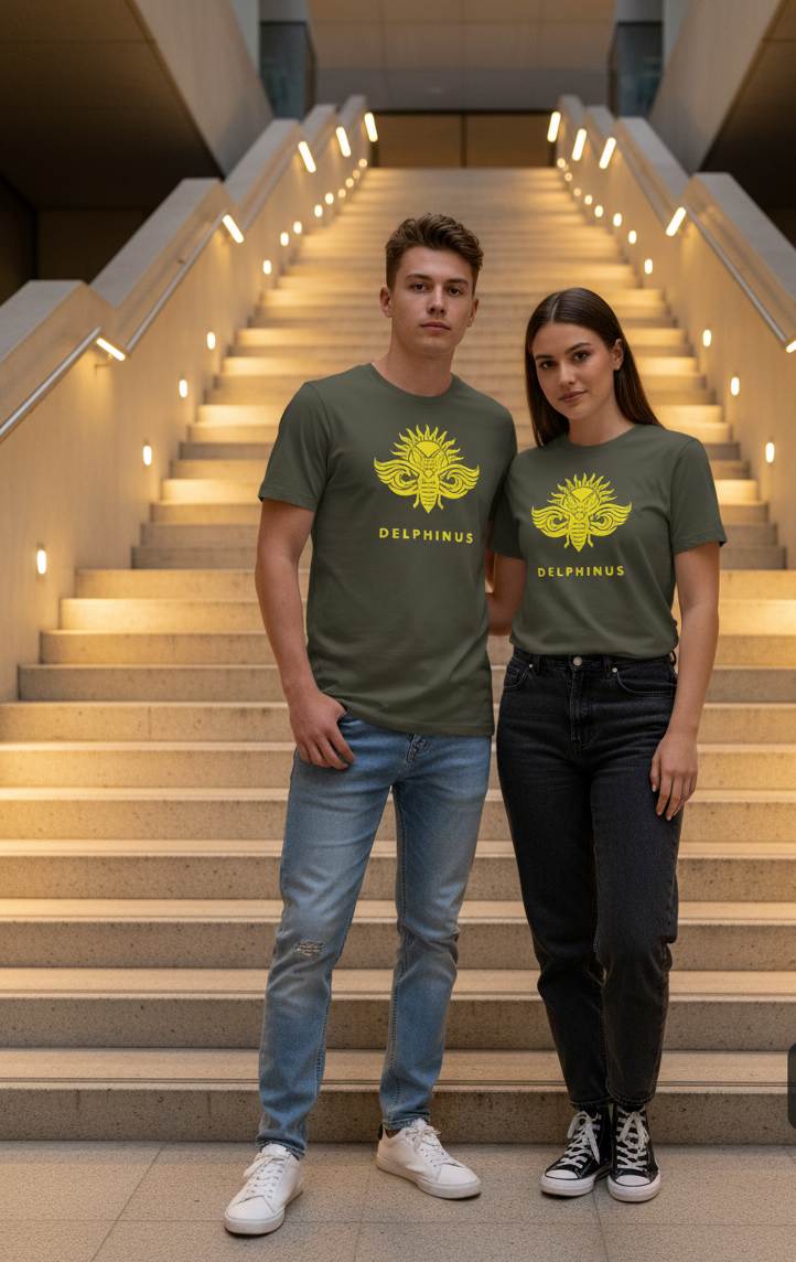 T-shirt La Rebelle DELPHINUS — Gris Foncé & Logo Jaune — Duo jeunes