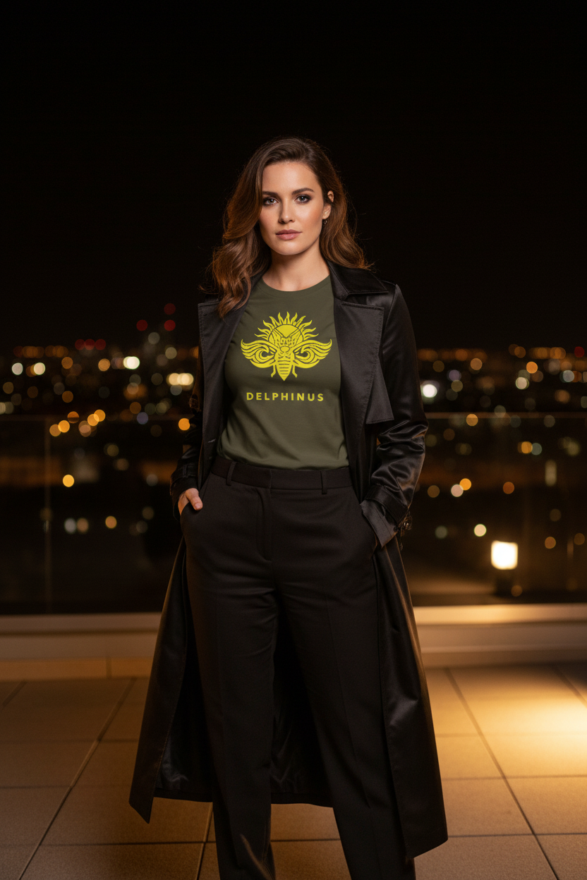 T-shirt La Rebelle DELPHINUS — Gris Foncé & Logo Jaune — Femme jeune
