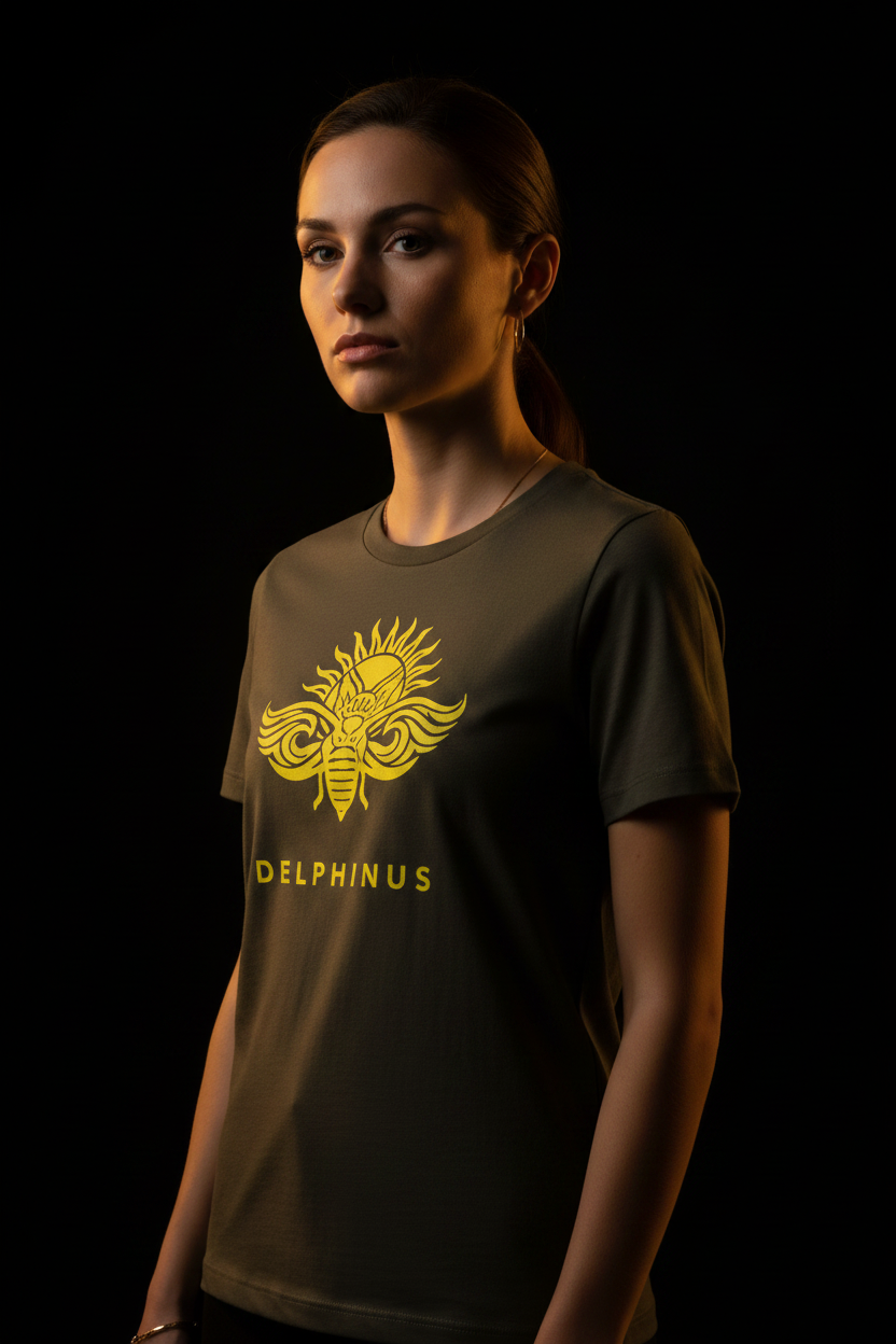 T-shirt La Rebelle DELPHINUS — Gris Foncé & Logo Jaune — Femme mature