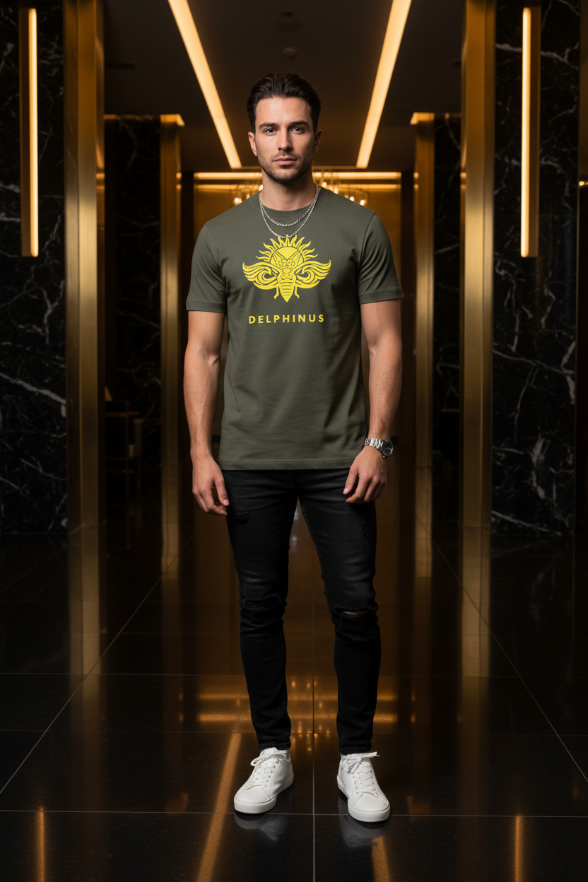 T-shirt La Rebelle DELPHINUS — Gris Foncé & Logo Jaune — Homme jeune