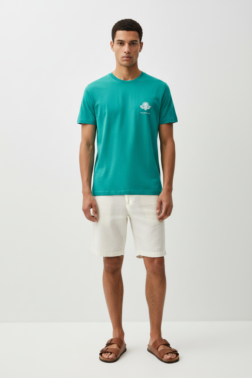 LA LAGUNE – T-shirt unisexe vert Peacock Green logo cigale blanc, homme jeune décontracté, ambiance estivale premium, DELPHINUS