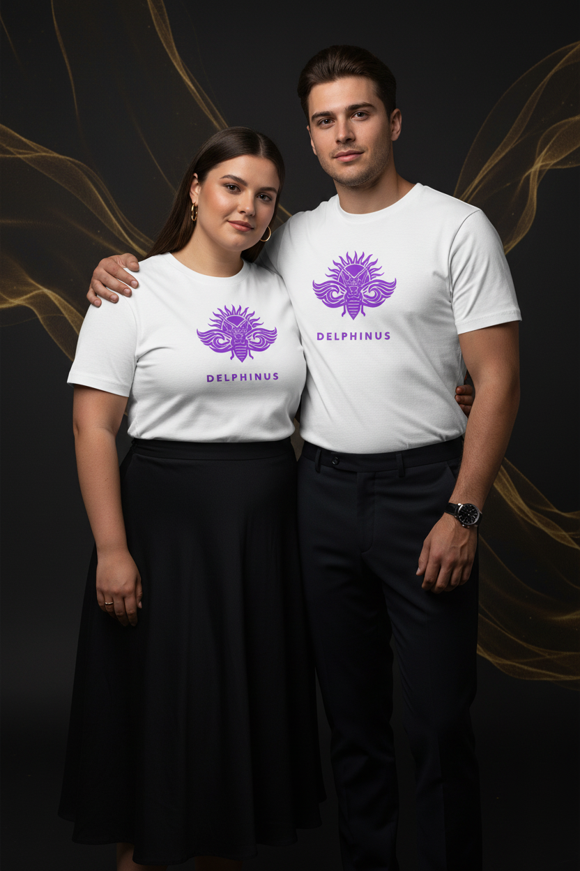 -shirt La Captivante DELPHINUS — Couple Curve 20-25 ans, blanc et logo violet