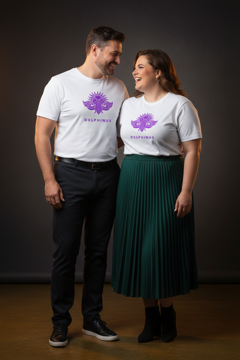 T-shirt La Captivante DELPHINUS — Couple Curve 35-45 ans, blanc et logo violet