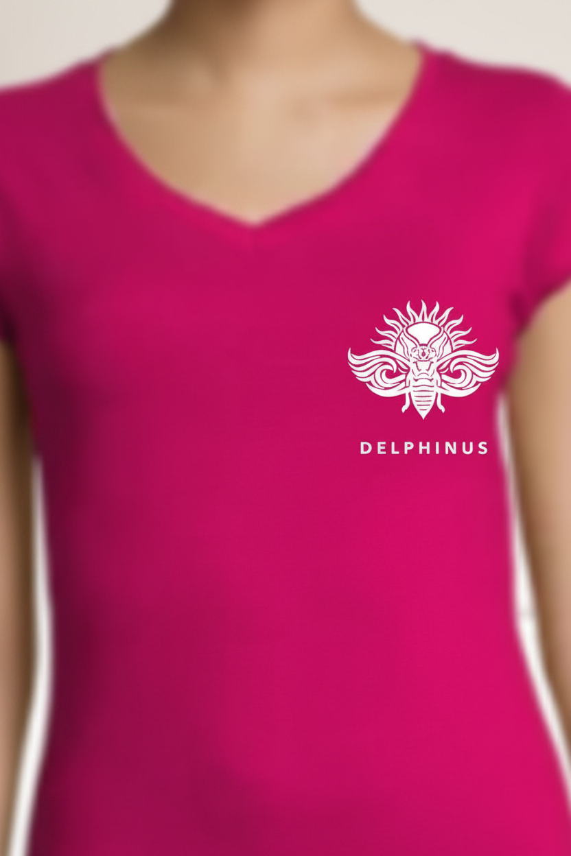 LA CAPTIVANTE – zoom encolure col V fuchsia, détail tissu coton semi-peigné, DELPHINUS