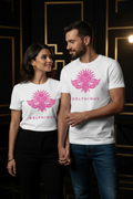 T-shirt La Pétillante DELPHINUS — Couple 35-45 ans, look décontracté, Blanc et logo Rose