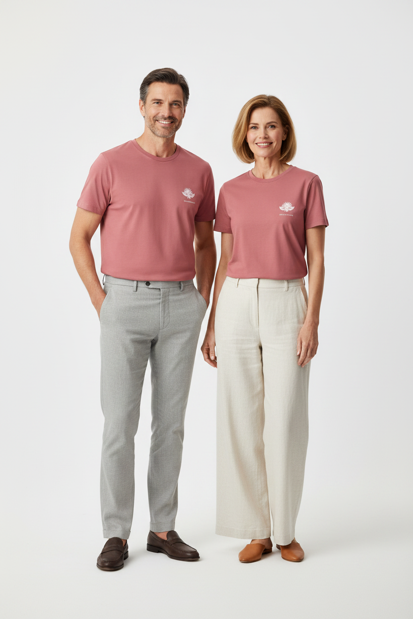 LA ROSÉE – T-shirt unisexe couple rose bonbon, logo cigale blanc, coupe medium fit, DELPHINUS