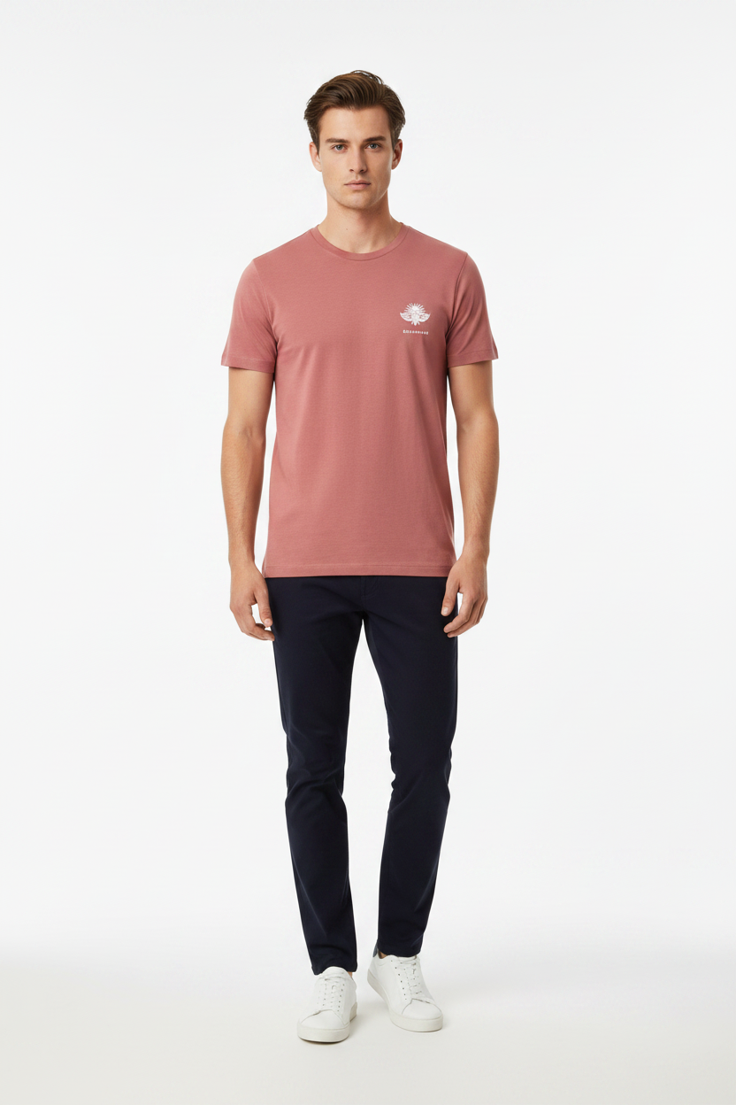 LA ROSÉE – T-shirt unisexe homme rose bonbon, logo cigale blanc, coupe medium fit, DELPHINUS