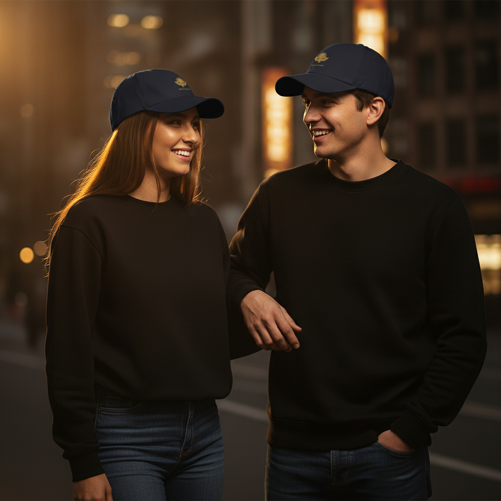 Duo L'Audacieuse DELPHINUS — Casquettes bleu marine logo or, style décontracté en jeans