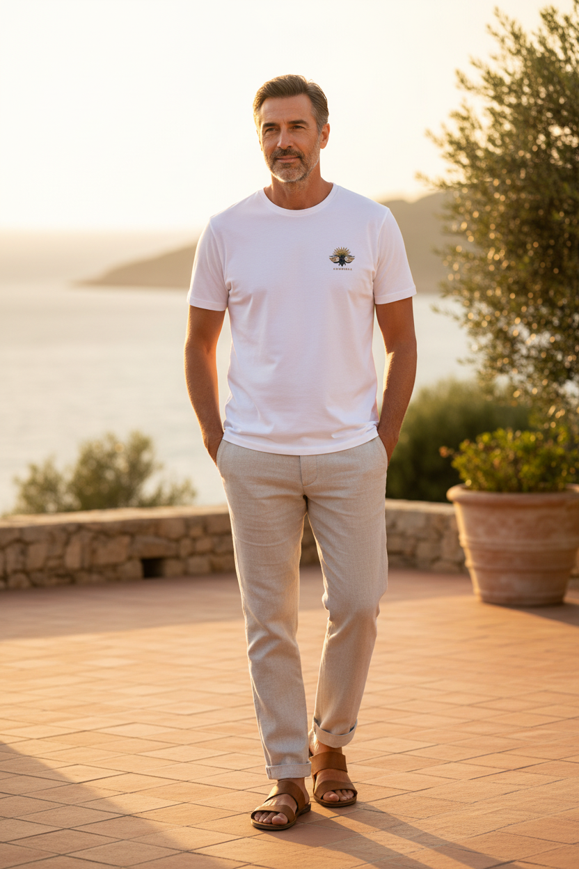 LE CIGALOU – T-shirt unisexe blanc logo cigale bicolore noir et or, homme élégant, ambiance estivale Camargue, DELPHINUS