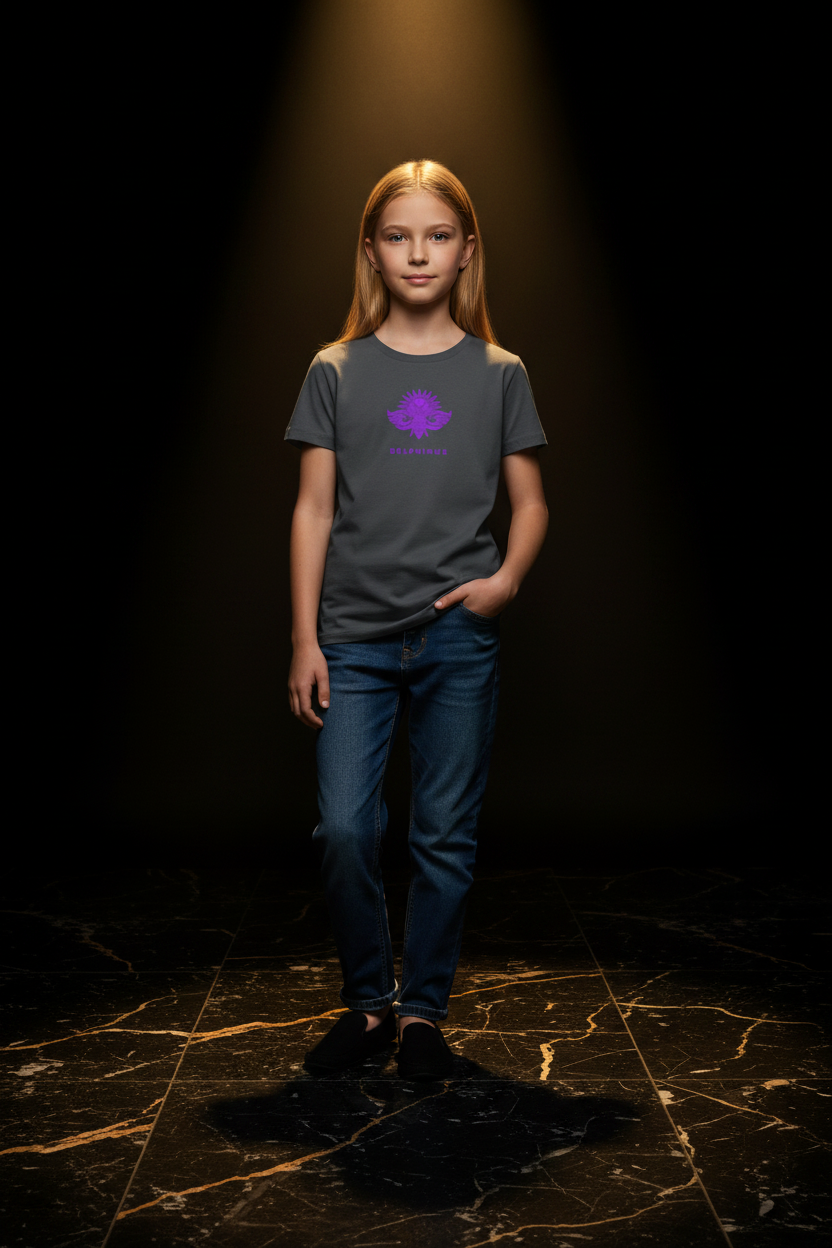 T-shirt enfant LE DIABLOTIN DELPHINUS – Gris Anthracite & Logo Violet – fille 10 ans