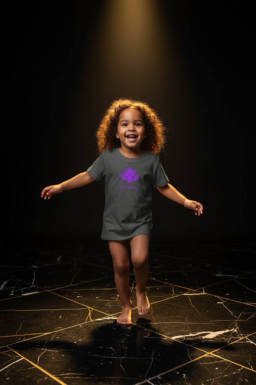 T-shirt enfant LE DIABLOTIN DELPHINUS – Gris Anthracite & Logo Violet – fille 4 ans
