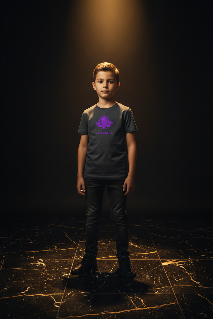 T-shirt enfant LE DIABLOTIN DELPHINUS – Gris Anthracite & Logo Violet – garçon 10 ans