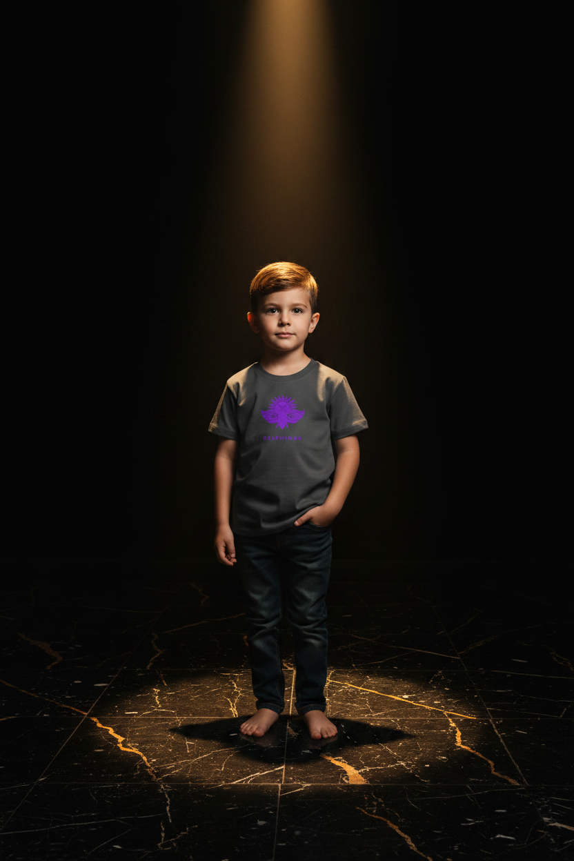 T-shirt enfant LE DIABLOTIN DELPHINUS – Gris Anthracite & Logo Violet – garçon 5 ans