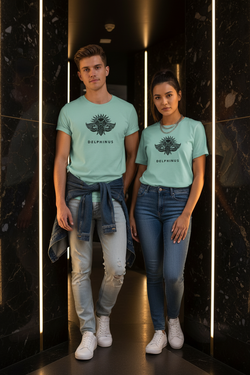 T-shirt Le Provençal DELPHINUS — Duo jeunes décontractés, Vert Sauge et logo Noir