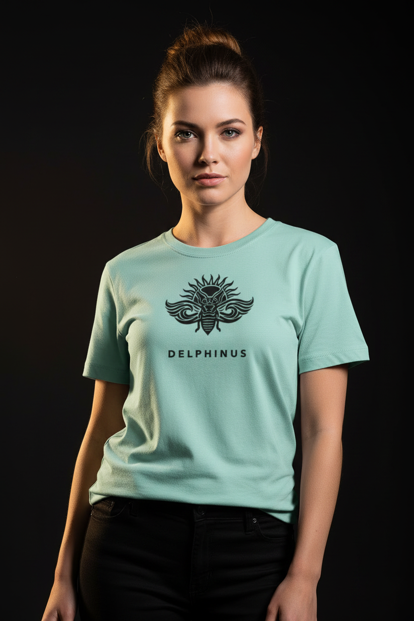 T-shirt Le Provençal DELPHINUS — Femme seule, studio noir et or, Vert Sauge et logo Noir