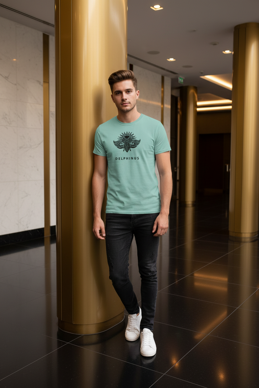 T-shirt Le Provençal DELPHINUS — Homme jeune seul, Vert Sauge et logo Noir