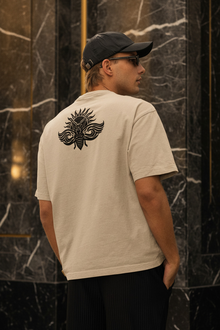 T-shirt oversize LE Signature DELPHINUS - homme de dos, coloris Sable de Camargue & Noir