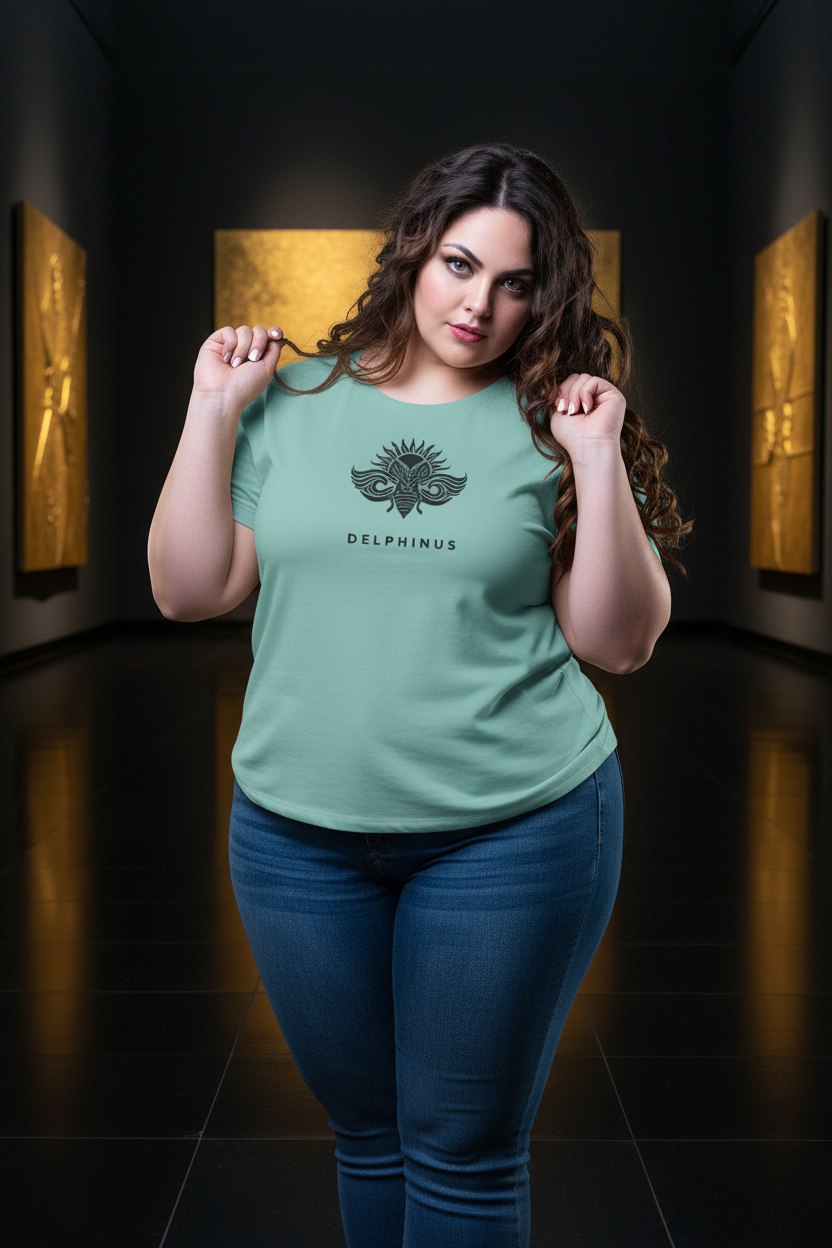 T-shirt L'Horizon DELPHINUS — Femme Curve 5XL, silhouette généreuse, Vert Lagon et logo Noir