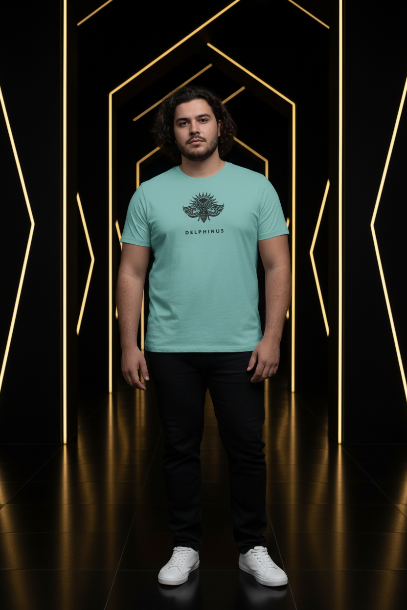 T-shirt L'Horizon DELPHINUS — Homme Curve 20 ans, mise en scène premium noir et or, Vert Lagon et logo Noir