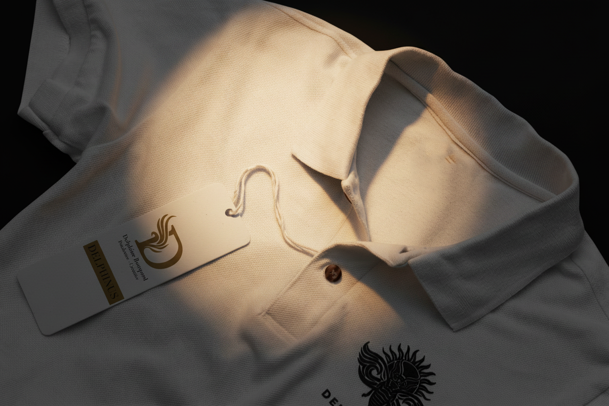 Polo L'Élégant DELPHINUS - mise en scène premium, coloris Blanc Pur & Noir Minuit