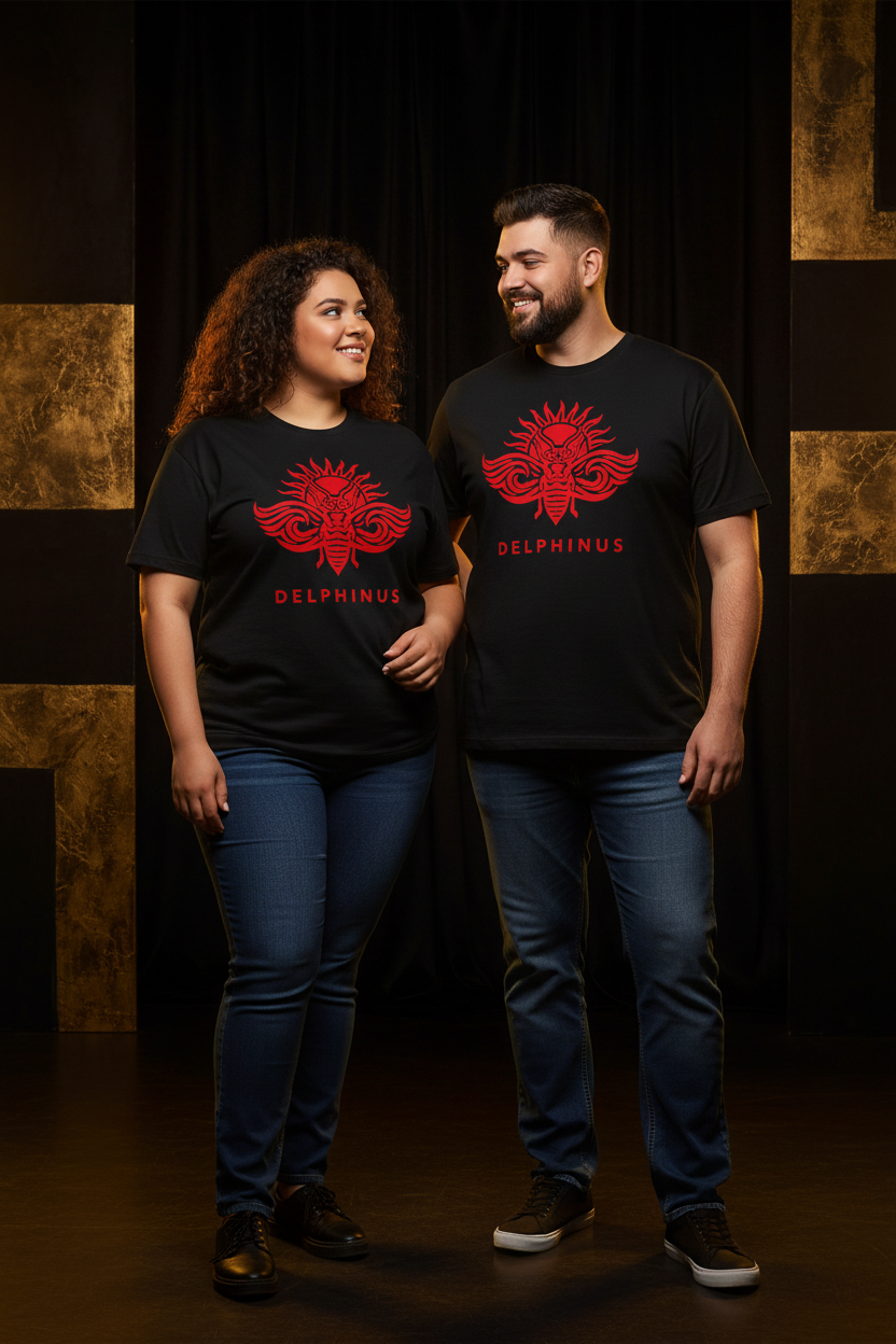 T-shirt La Singulière DELPHINUS — Noir & Logo Rouge — Duo jeunes Curve 5XL