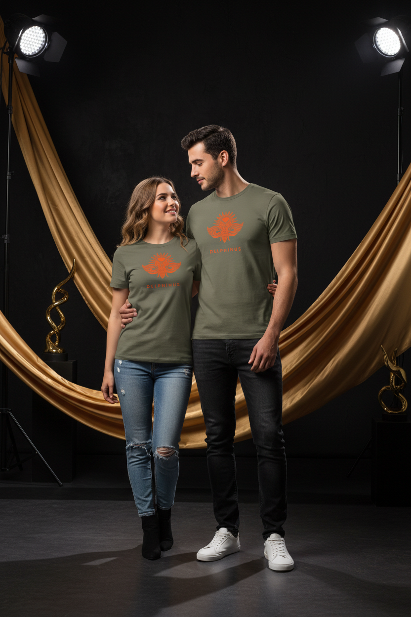 T-shirt L'Instinct DELPHINUS — Kaki & Logo Orange — Duo jeunes