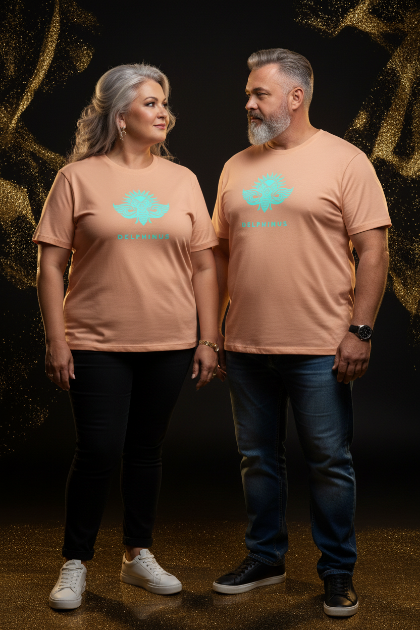 T-shirt L'Inattendu DELPHINUS — Apple Blossom & Logo Turquoise — Duo élégant Curve