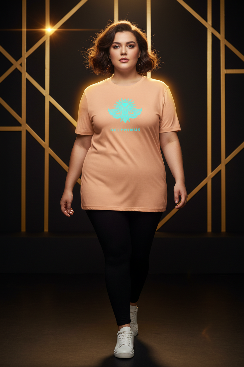 T-shirt L'Inattendu DELPHINUS — Apple Blossom & Logo Turquoise — Femme jeune Curve