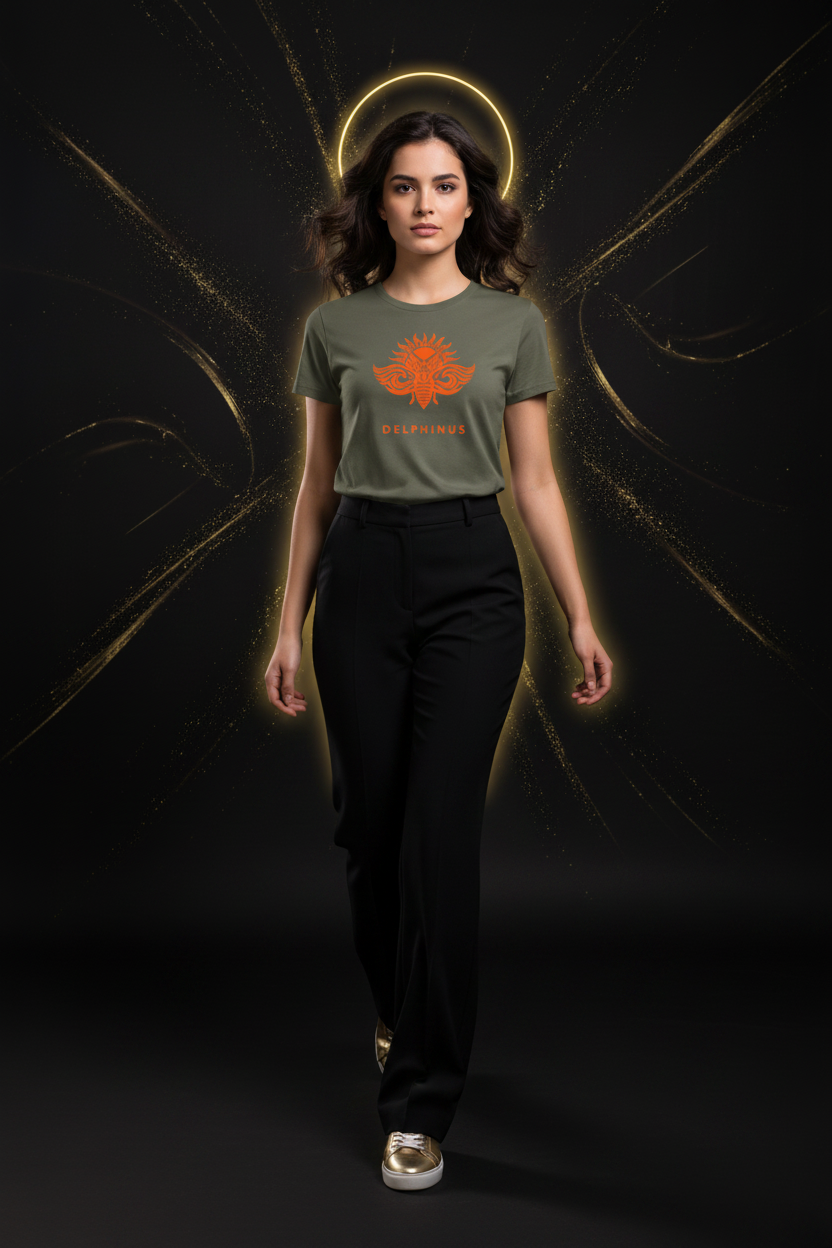 T-shirt L'Instinct DELPHINUS — Kaki & Logo Orange — Femme jeune