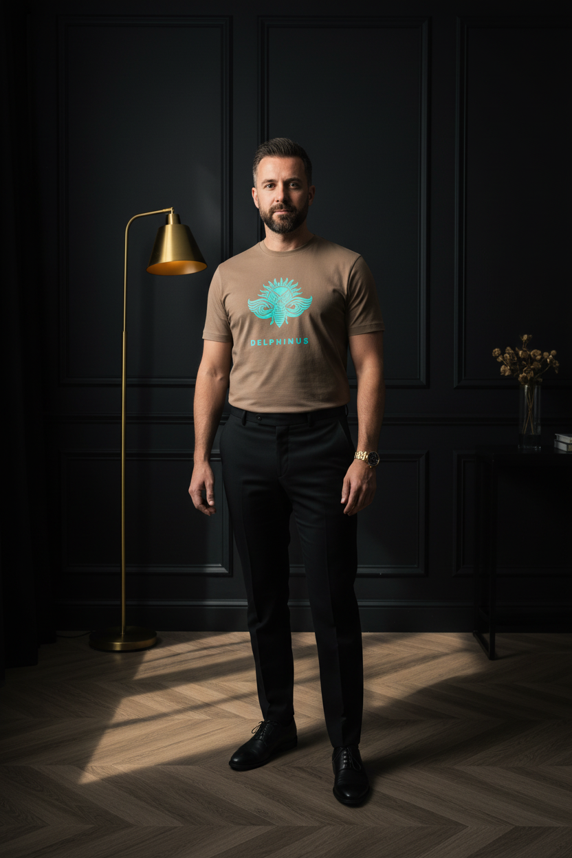 T-shirt L'Évasion DELPHINUS — Homme 44 ans, appartement parisien, Brown et logo Bleu Turquoise