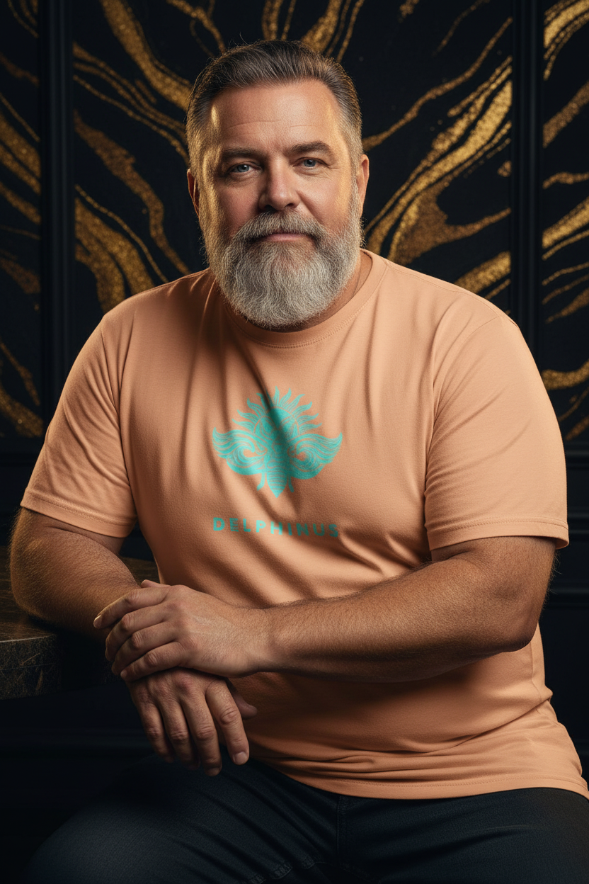 T-shirt L'Inattendu DELPHINUS — Apple Blossom & Logo Turquoise — Homme mature Curve