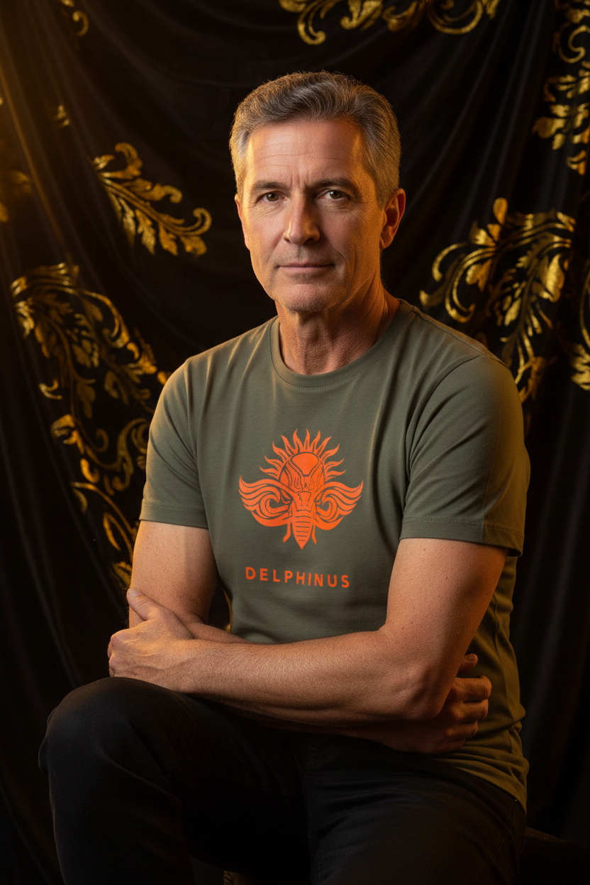 T-shirt L'Instinct DELPHINUS — Kaki & Logo Orange — Homme mature