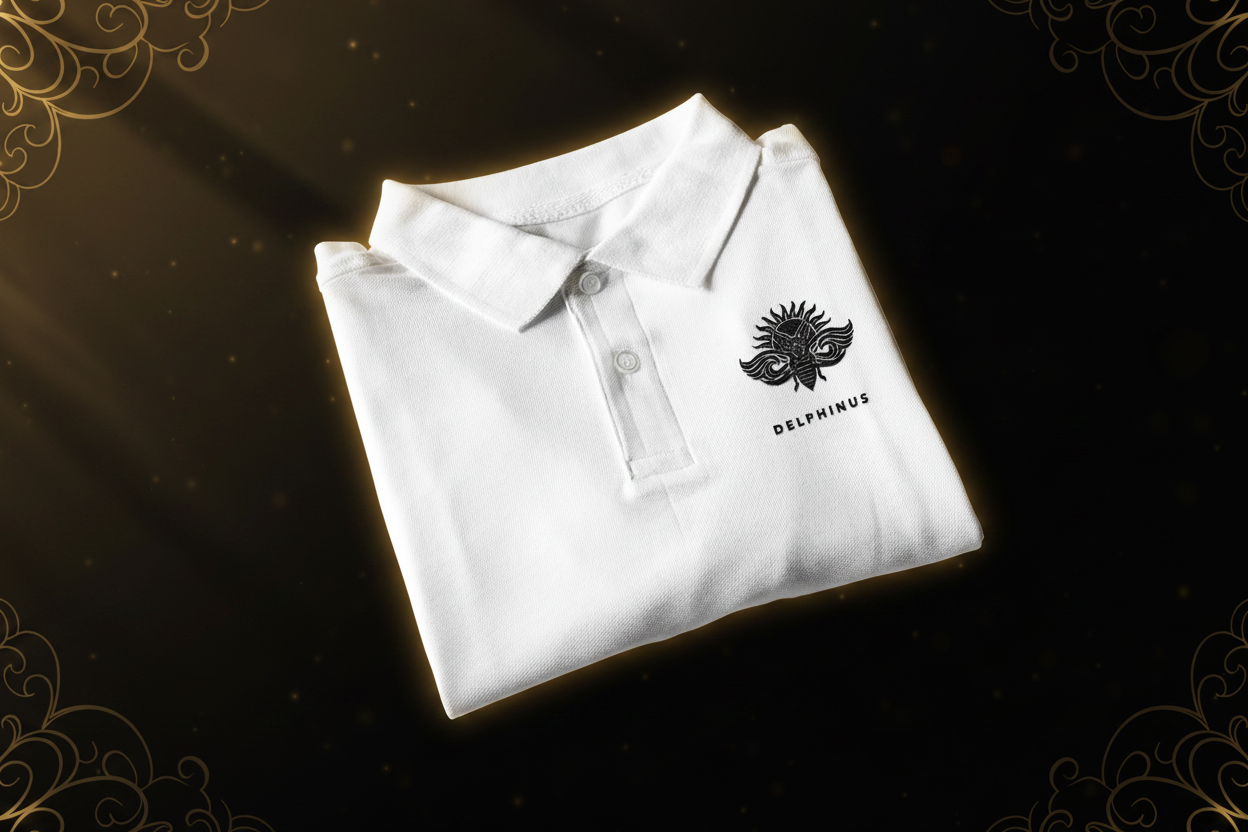 Polo L'Élégant DELPHINUS - plié, présentation premium noir et or